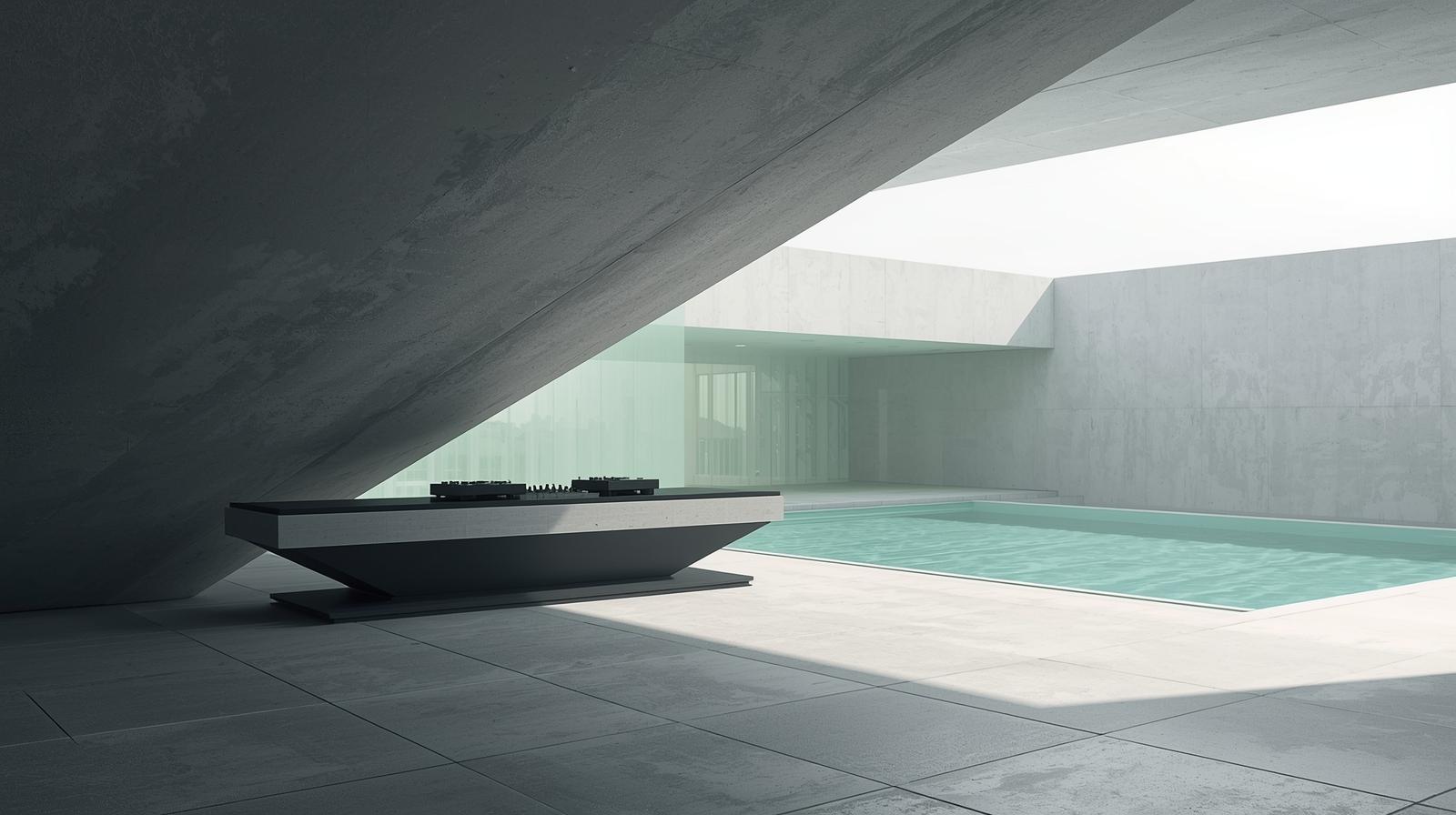 A minimalist and clean photography style, with a minimalist composition, ample negative space, and soft, muted grey tones with subtle green highlights, focusing on form and light. A vibrant and (1)